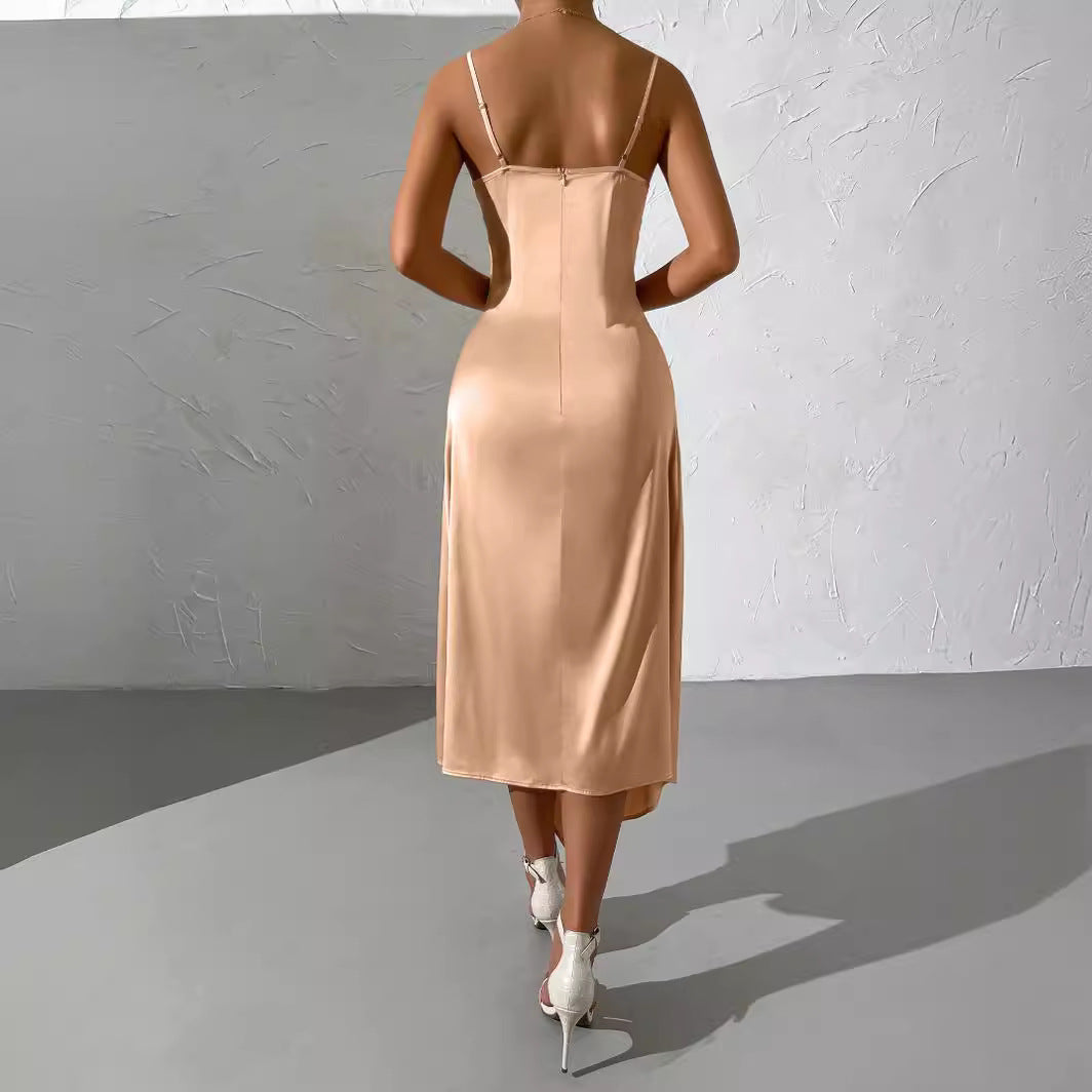 Robe longue en satin pour femme avec fente sensuelle Chic und Stil