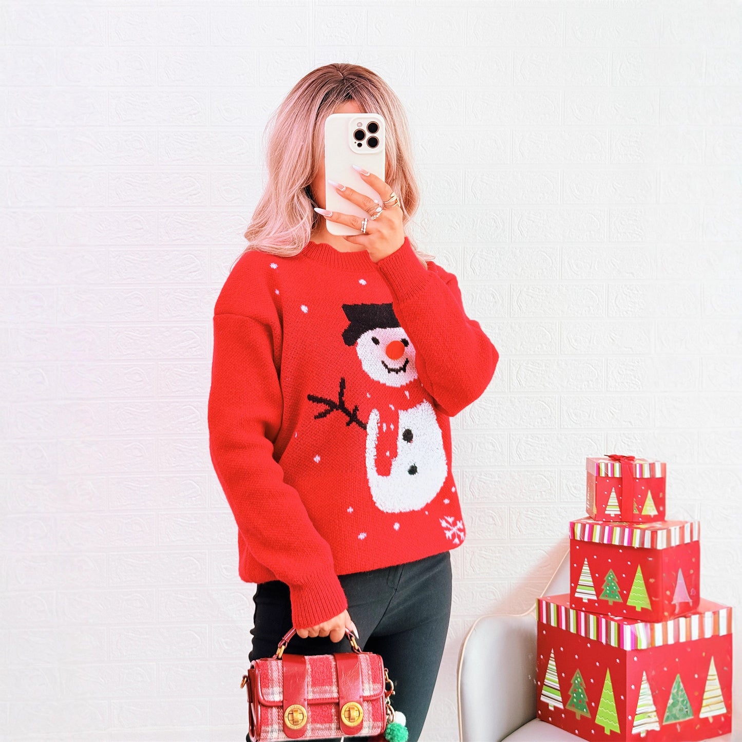 Pull féminine de Noël avec motif de bonhomme de neige festif et coupe confortable Chic und Stil