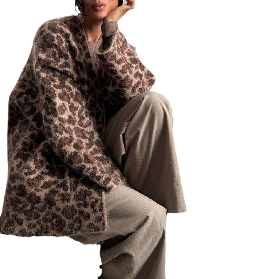 Dames Gilet en tricot douillet au design léopard avec une coupe oversized Chic und Stil