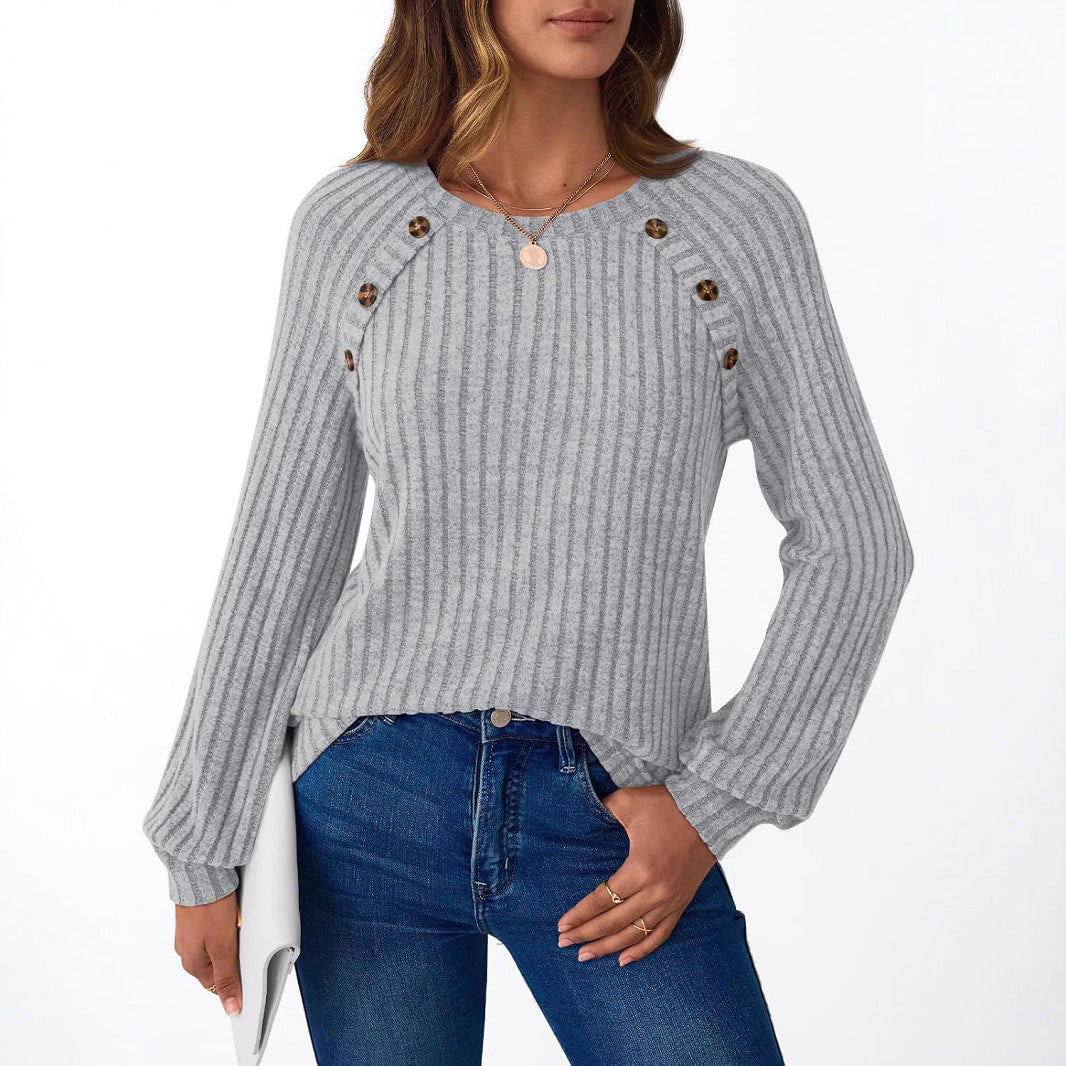Pull-over en tricot pour femmes avec des boutons décoratifs et un motif côtelé moderne Chic und Stil