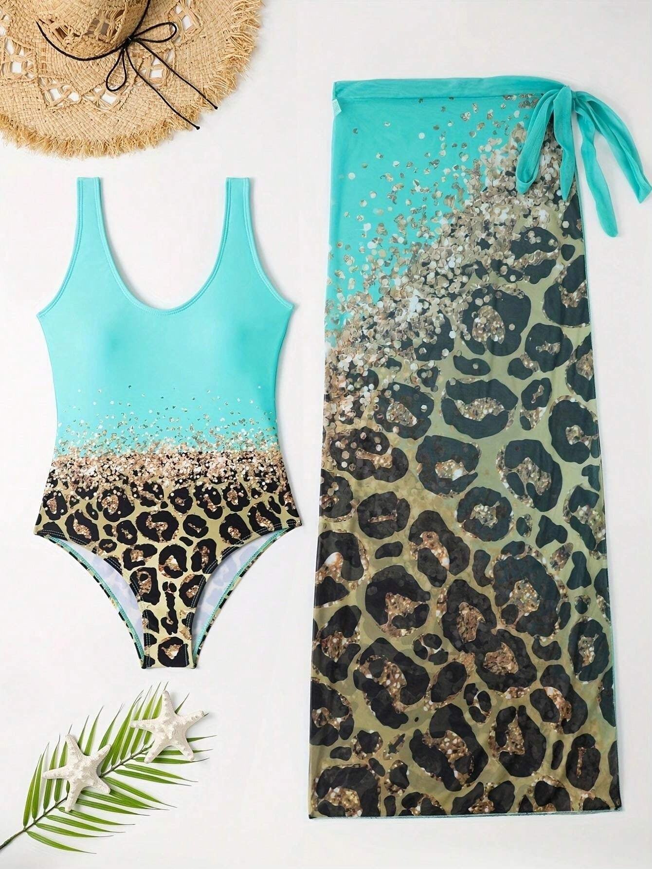 Maillot de bain femme à encolure haute avec jupe enroulée élégante et motif léopard tendance Chic und Stil