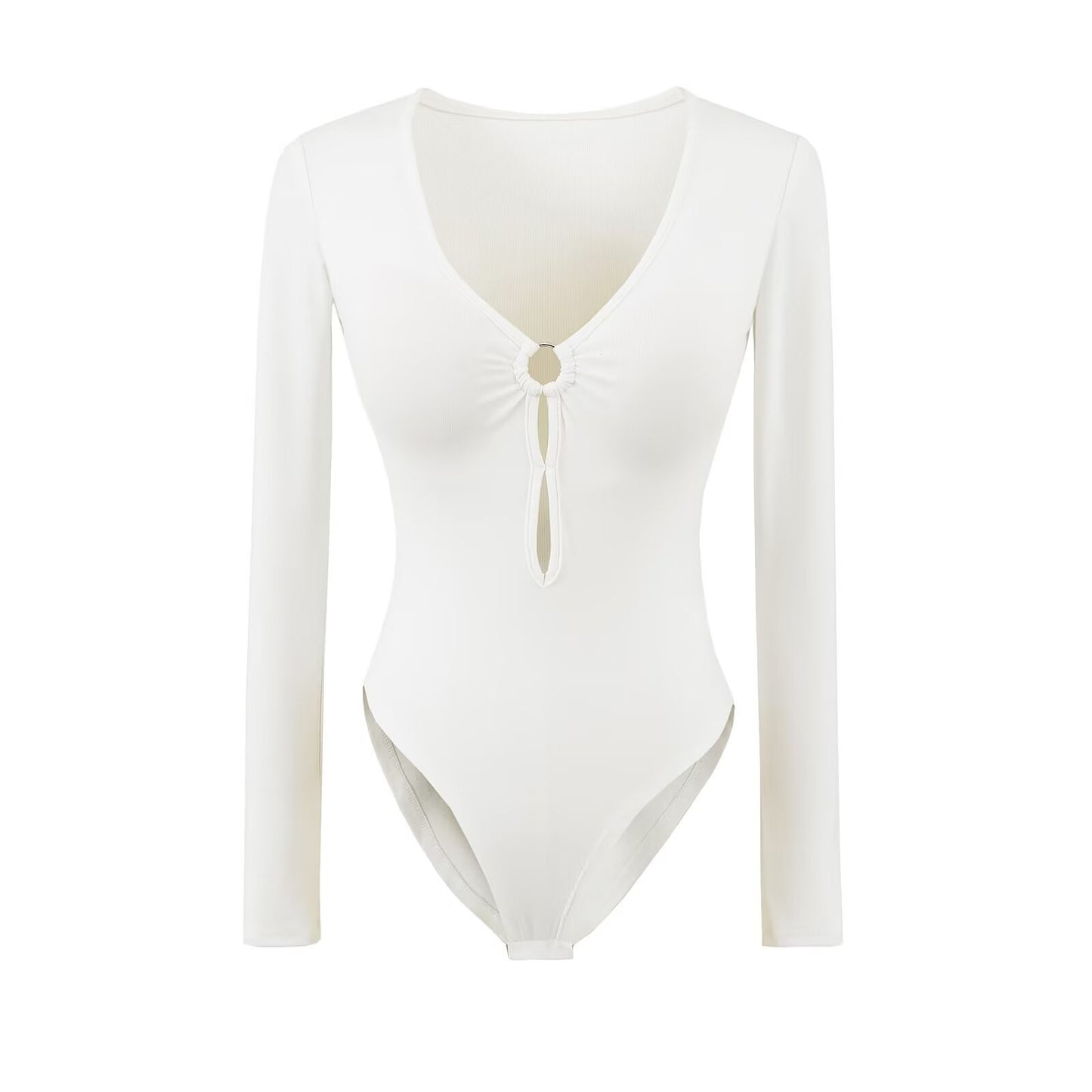 Body féminin à manches longues avec décolleté en V élégant et détail de bague décoratif Chic und Stil