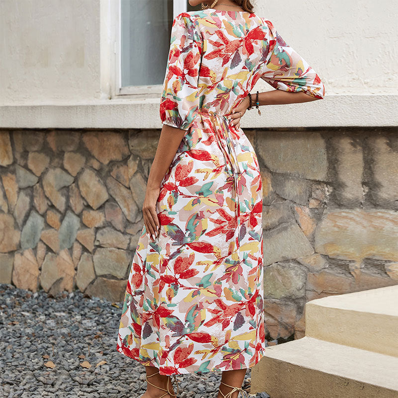 Robe maxi à boutons imprimé floral pour dames Chic und Stil