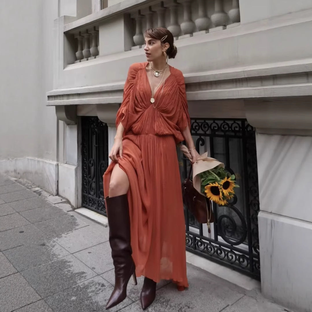 Robe maxi femme avec silhouette fluide et élégante drapée Chic und Stil