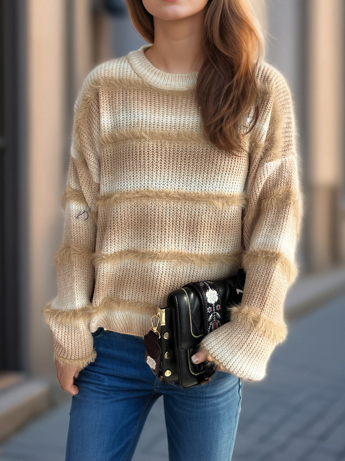 Ladies cozy knit pullover with flair Chic and Style