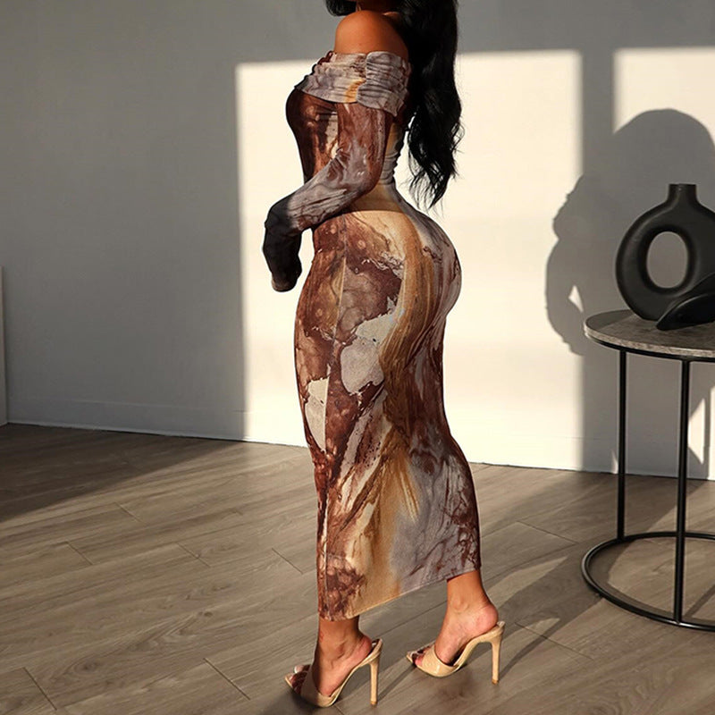 Robe midi abstraite à épaules dénudées Chic und Stil