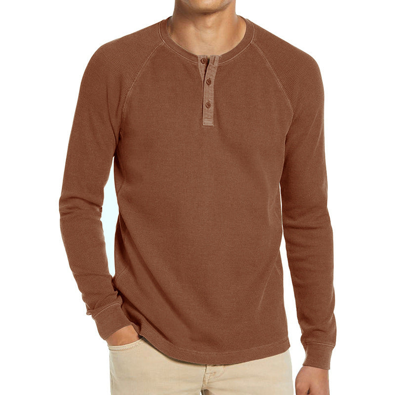 Homme T-shirt Henley à manches longues en mélange de coton respirant avec patte de boutonnage Chic und Stil