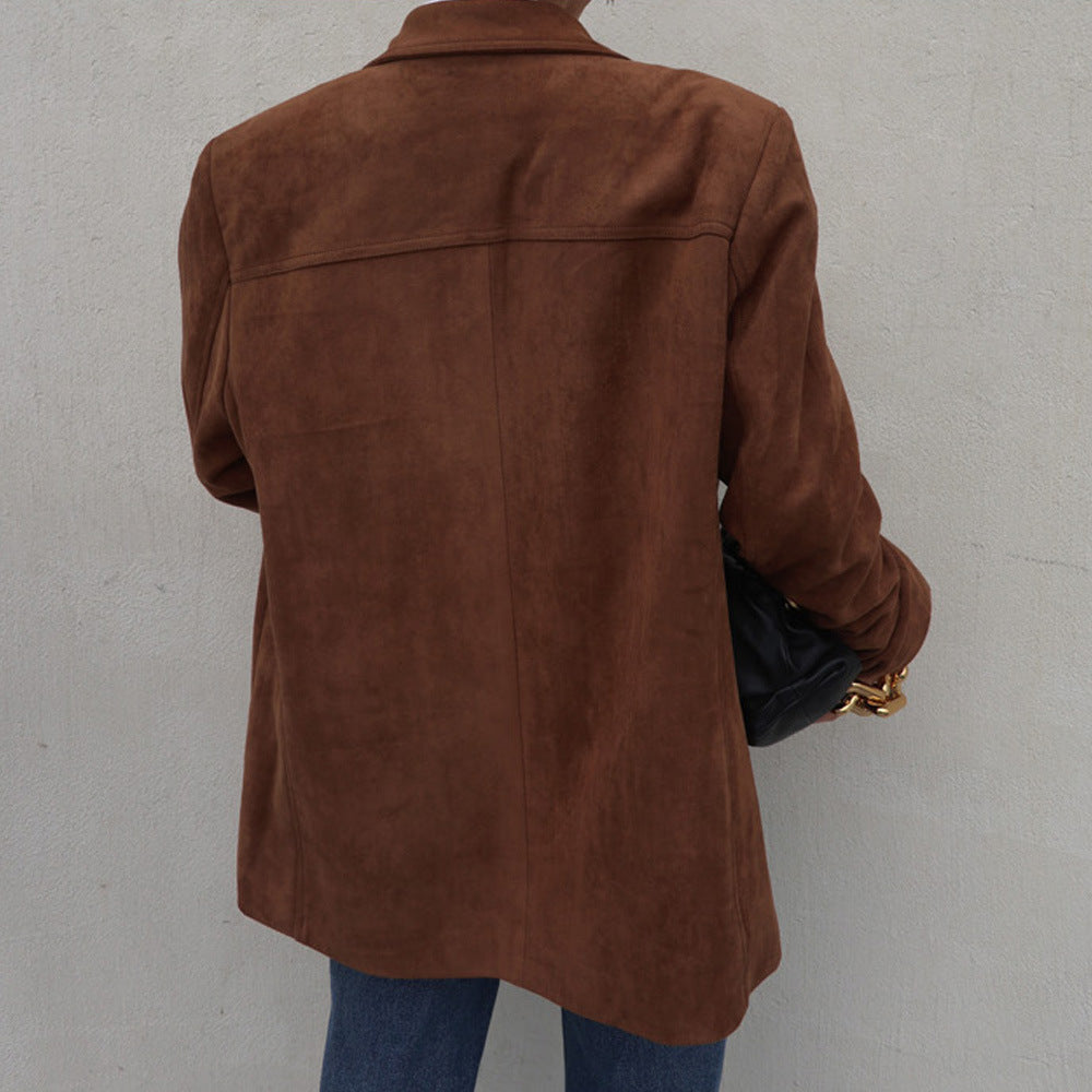 Blazer en daim pour femmes au style oversized avec des détails de couture élégants Chic und Stil
