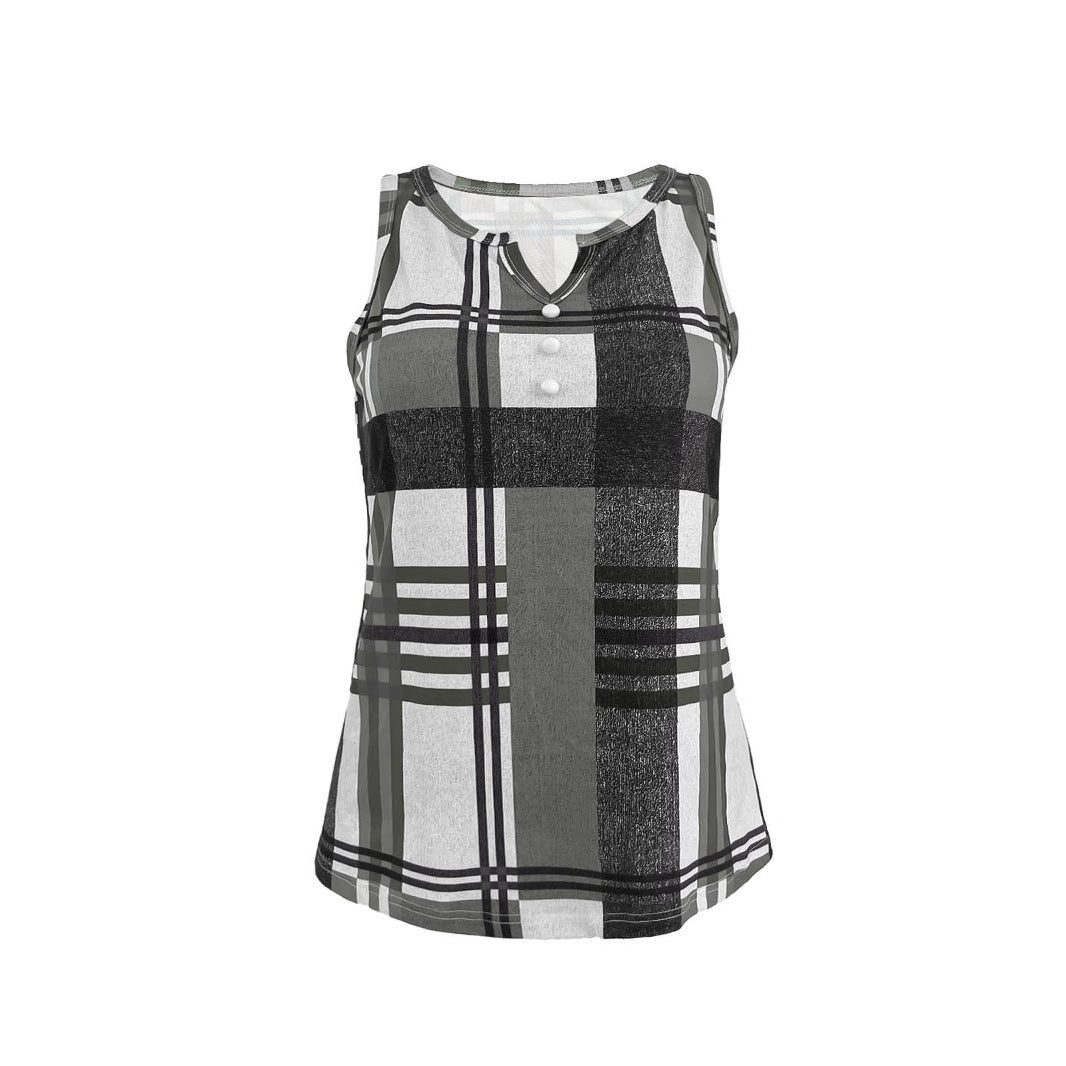 Top sans manches pour femmes à col en V avec détail de bouton décoratif et motif à carreaux moderne Chic und Stil