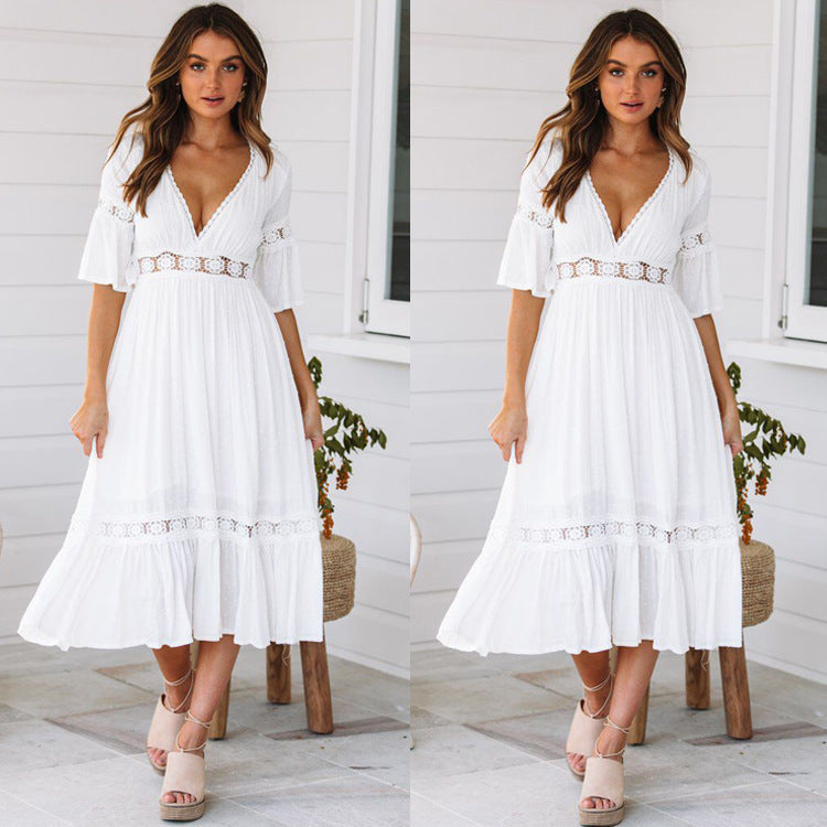 Robe midi boho chic en dentelle pour dames Chic und Stil