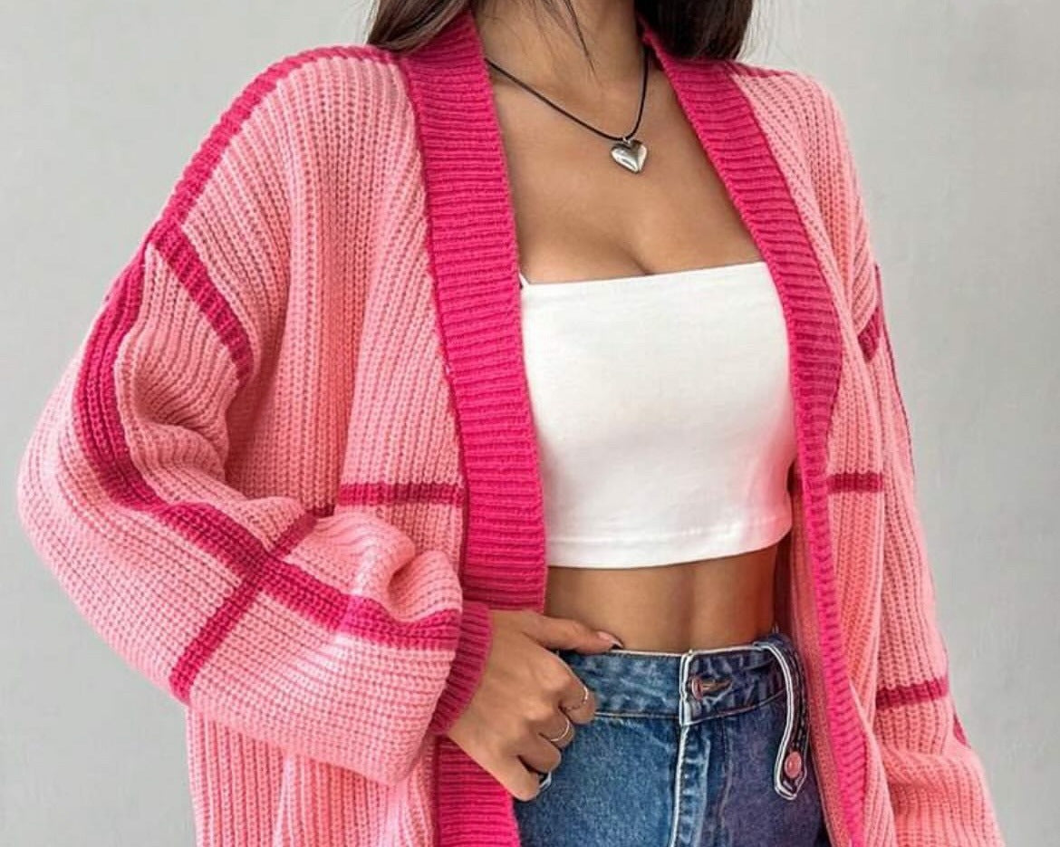 Veste en grosse maille pour femmes avec contraste de couleur et coupe décontractée Chic und Stil