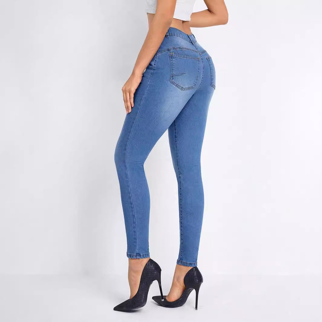 Jean haute taille pour femmes avec coupe ajustée et taille élastique Chic und Stil