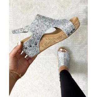 Sandales à doigts scintillants pour femmes avec semelle en liège et semelle extérieure antidérapante Chic und Stil