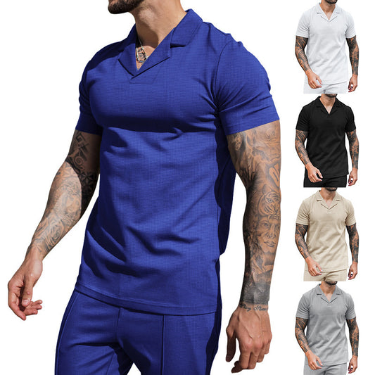 Chemise à manches courtes pour hommes avec col Henley classique et texture de surface structurée Chic und Stil