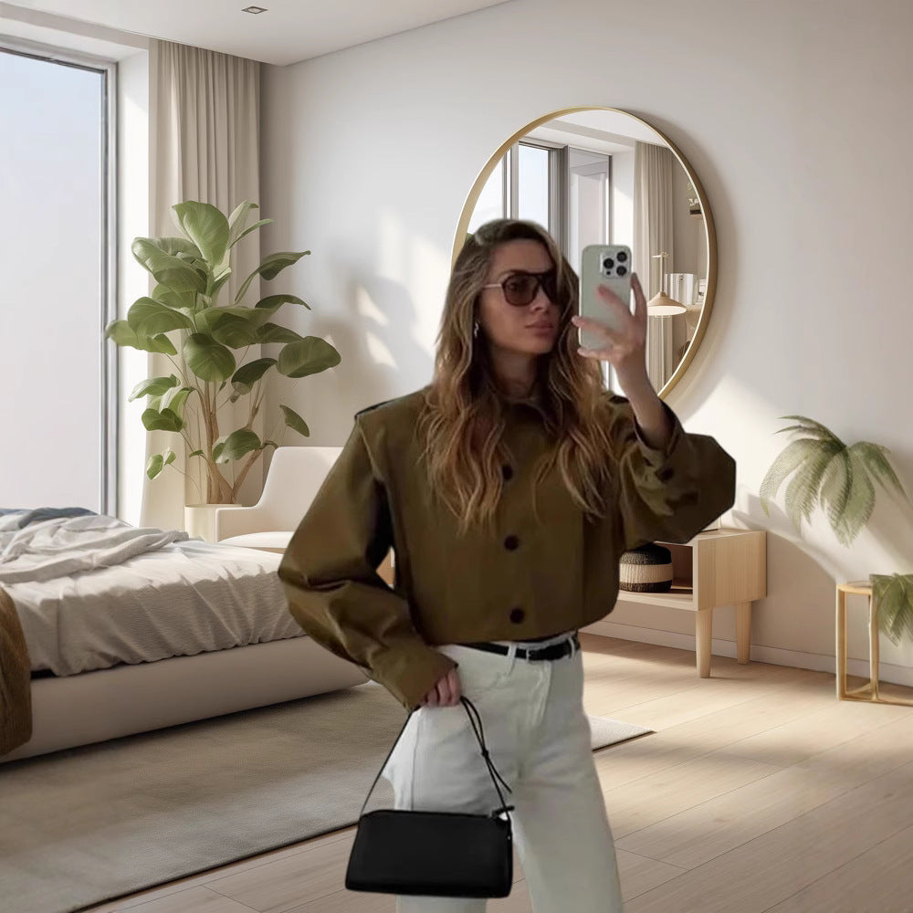 Ladies oversized trendy jacket with structured sleeves and button detail Chic and Style