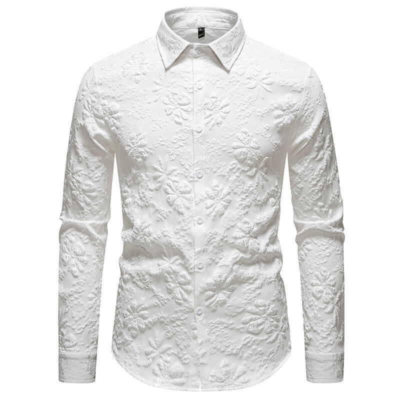 Chemise à manches longues pour hommes avec broderie florale riche en détails Chic und Stil