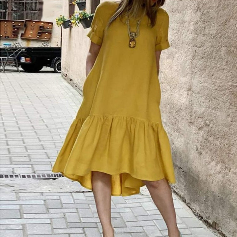 Robe midi à volants high-low pour femmes Chic und Stil