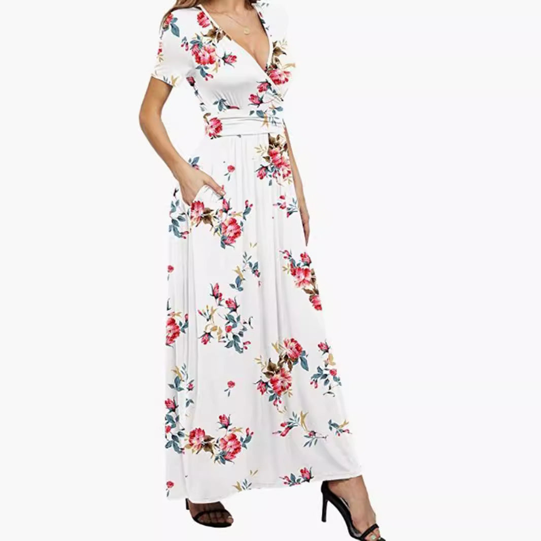 Robe maxi femme avec décolleté en V profond et design floral Chic und Stil