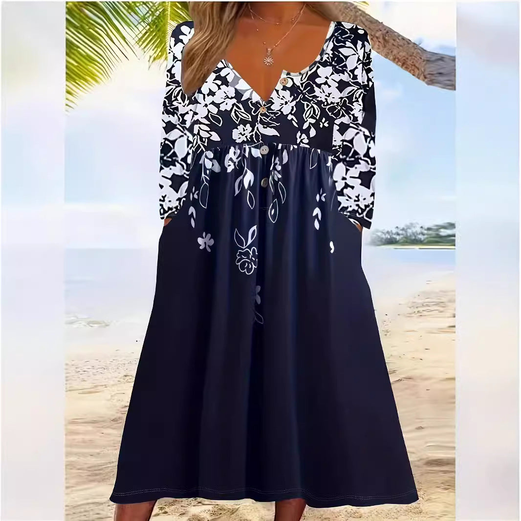 Robe maxi femme avec design floral et détails de boutons élégants Chic und Stil