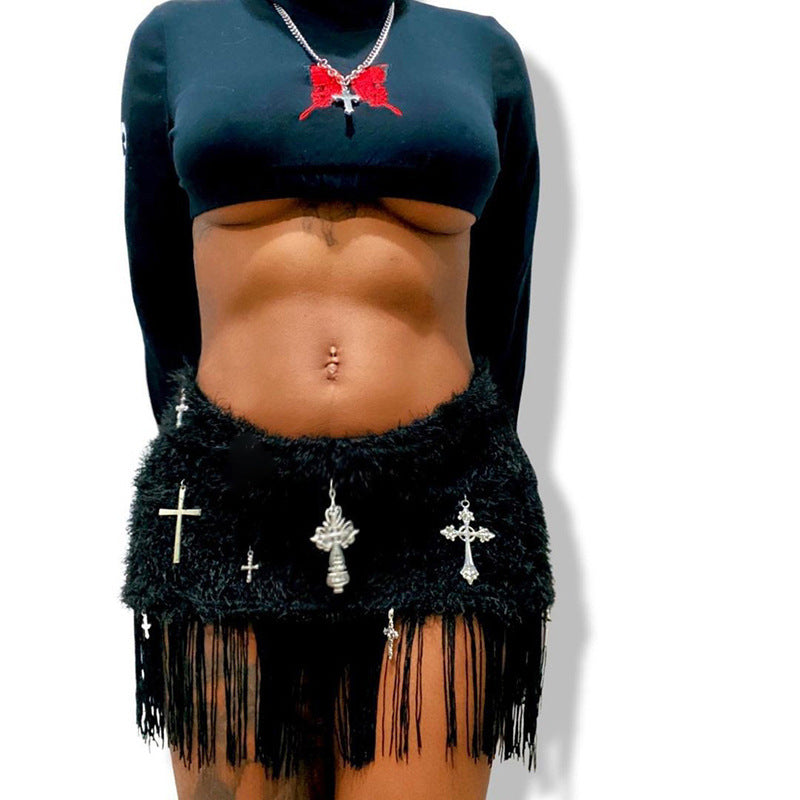 Jupe mini pour femme avec détail à franges Chic und Stil