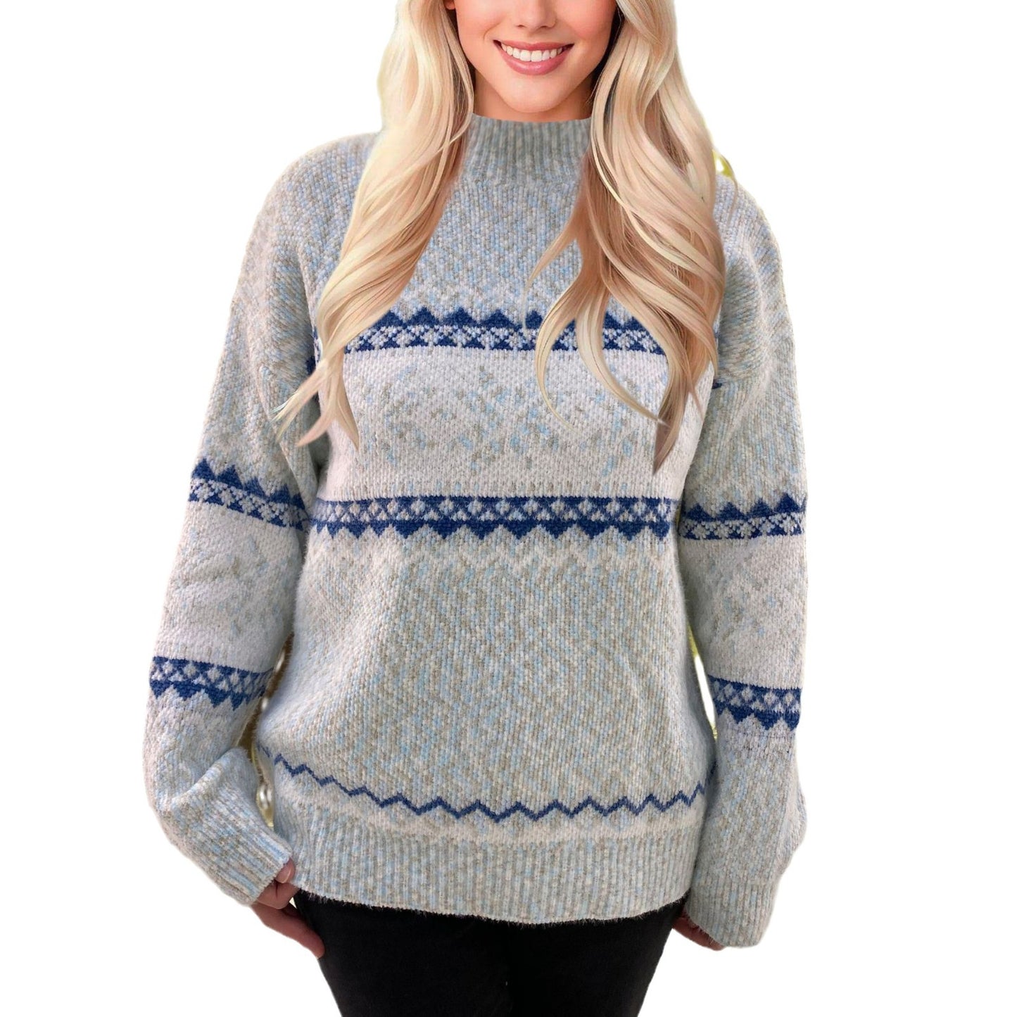 Pull en maille épaisse pour femmes avec un motif de couleur contrastée et une coupe décontractée Chic und Stil