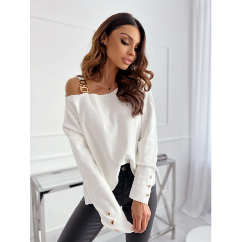 Dames Pull confortable oversized avec design asymétrique et boutons décoratifs Chic und Stil