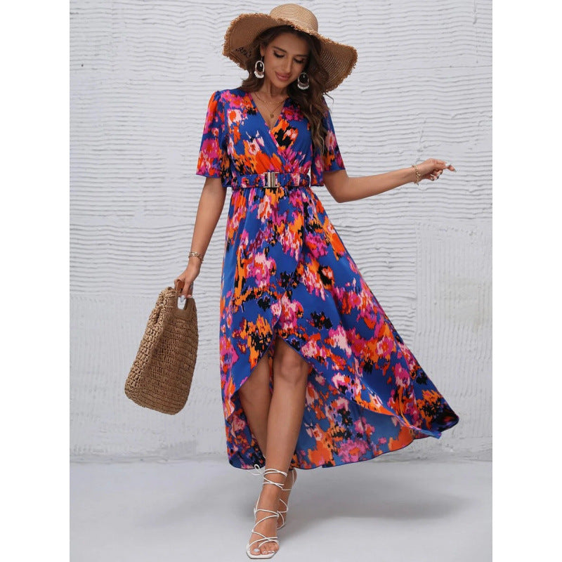 Dames Élegant Floral Robe Maxi Drapé Chic und Stil