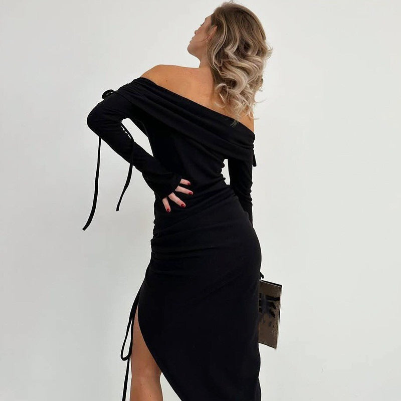 Robe maxi femme off-shoulder avec fronce et fente haute Chic und Stil