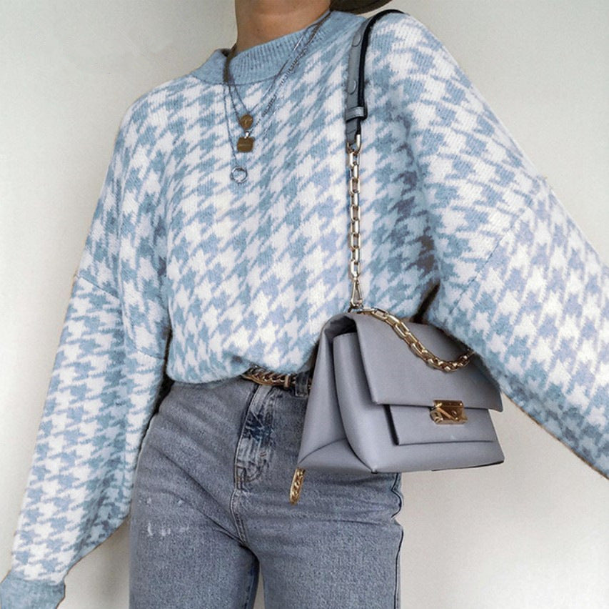 Pull oversized en maille pour femmes avec un motif pied-de-poule moderne et une coupe décontractée Chic und Stil