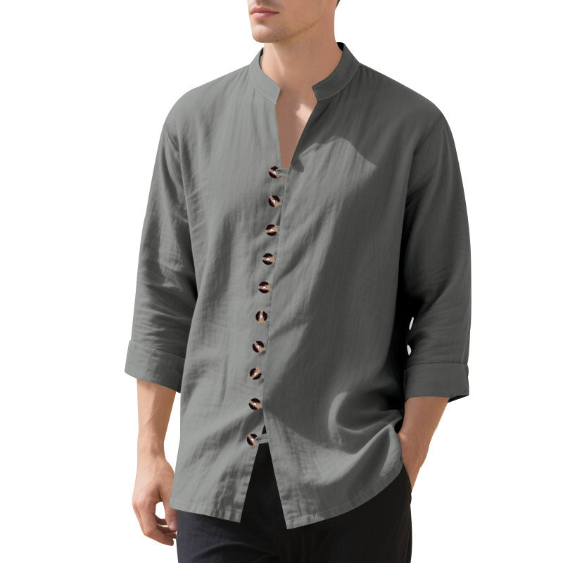 Chemise décontractée à manches longues pour hommes avec col Henley et boutons tendance Chic und Stil
