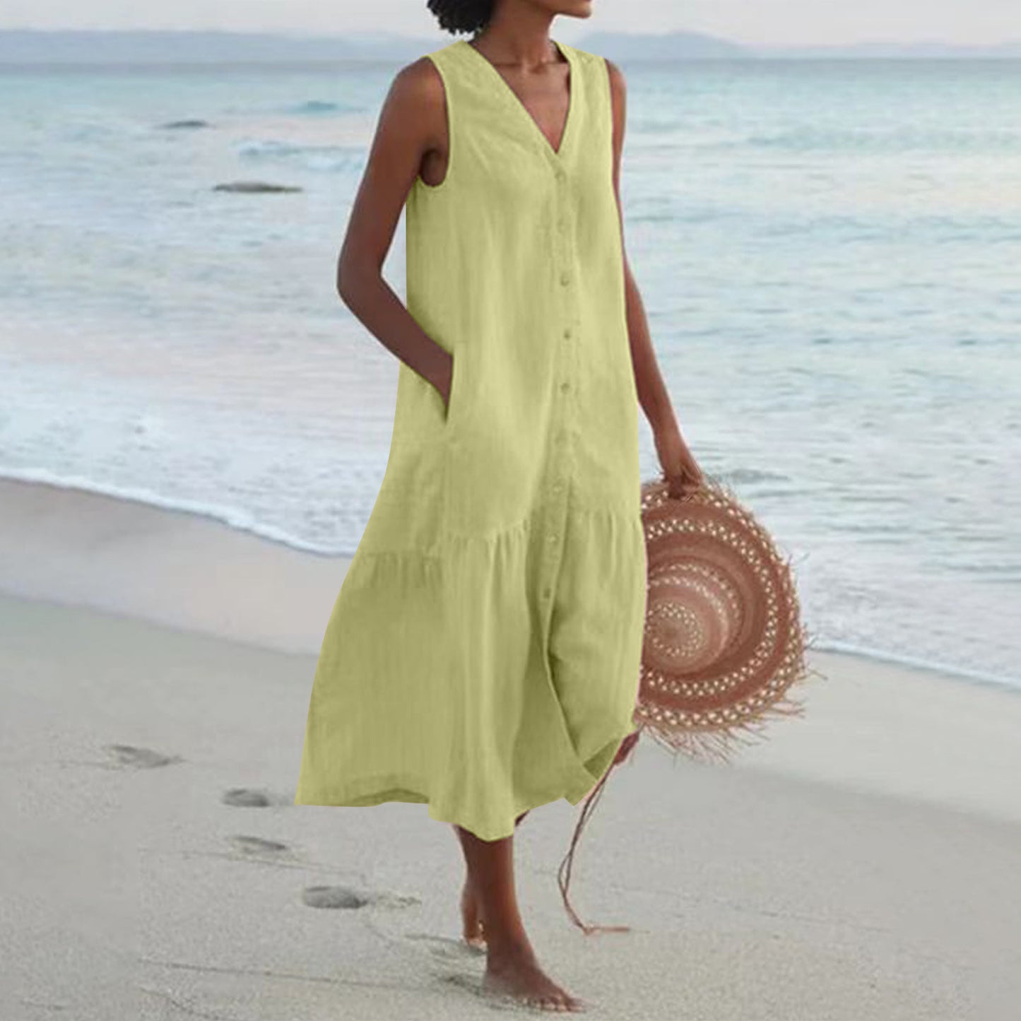 Women's airy maxi dress with button placket and practical pockets Chic und Stil