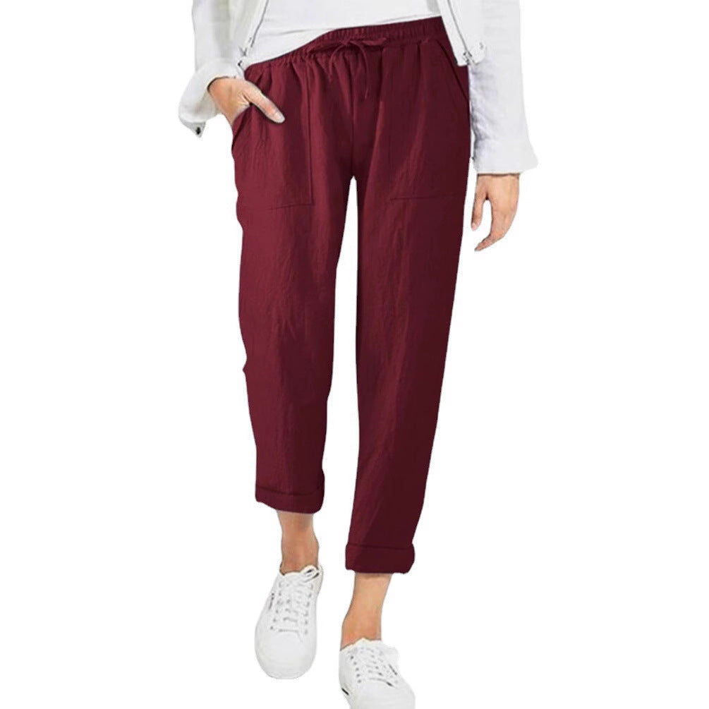 Pantalons en lin détendus pour femmes avec taille élastique et poches pratiques Chic und Stil