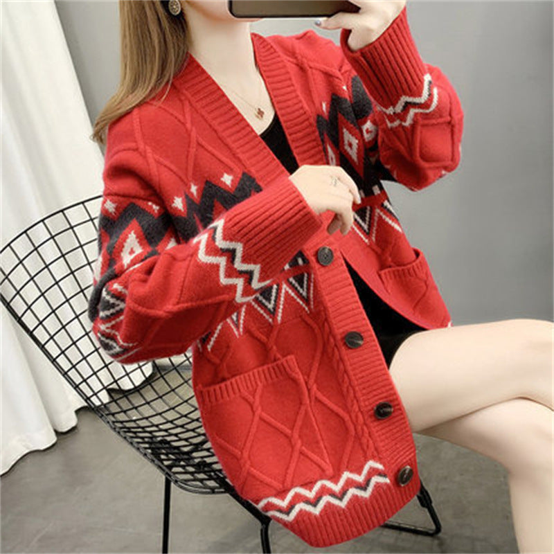 Cardigan en tricot épais pour femmes avec un motif moderne et des poches pratiques Chic und Stil