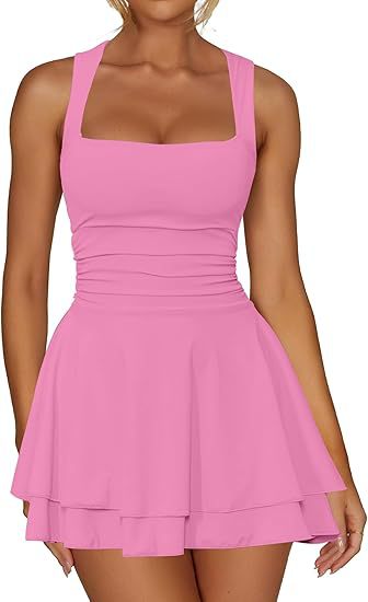 Women's skater dress with gathers and wide straps Chic and stylish