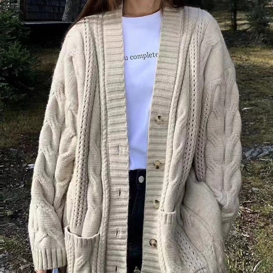 Cardigan en tricot pour femmes avec décolleté en V profond et motif torsadé structuré Chic und Stil
