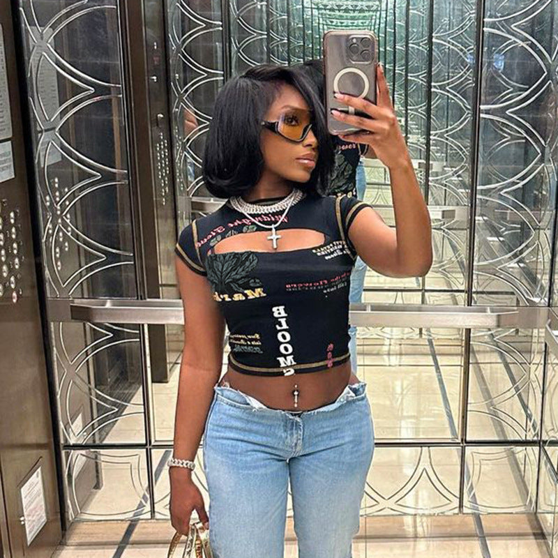 T-shirt cropped à imprimé graphique Chic und Stil pour femmes