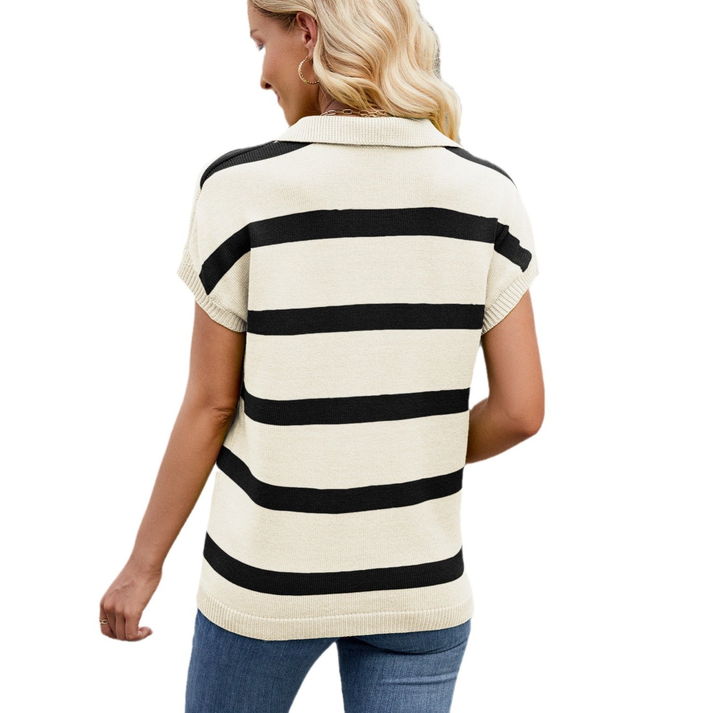 Ladies polo top with stylish stripes and V-neckline Chic and stylish