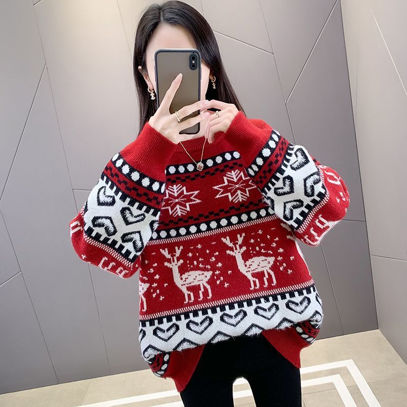 Pull-over en grosse maille pour dames avec motif de renne festif et design moderne Chic und Stil