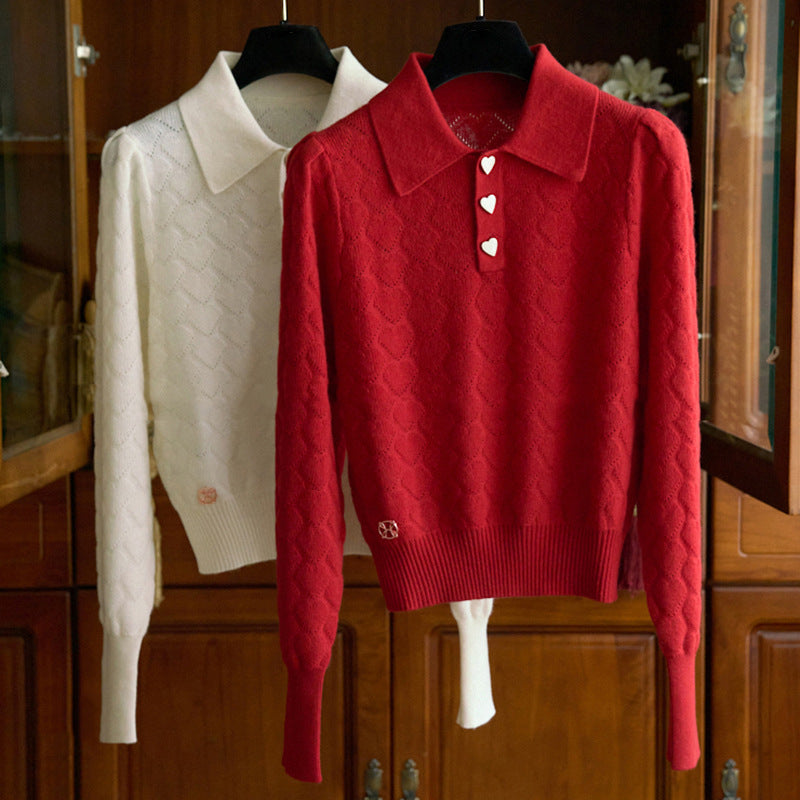 Pull en tricot torsadé pour femmes avec boutons en forme de cœur Chic und Stil