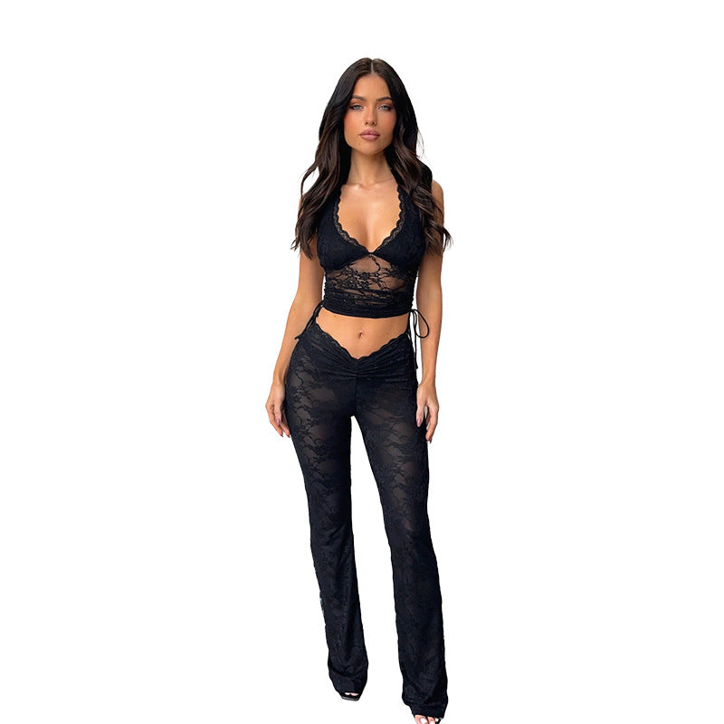 Chic and Style lace crop top set for women and fitted pants