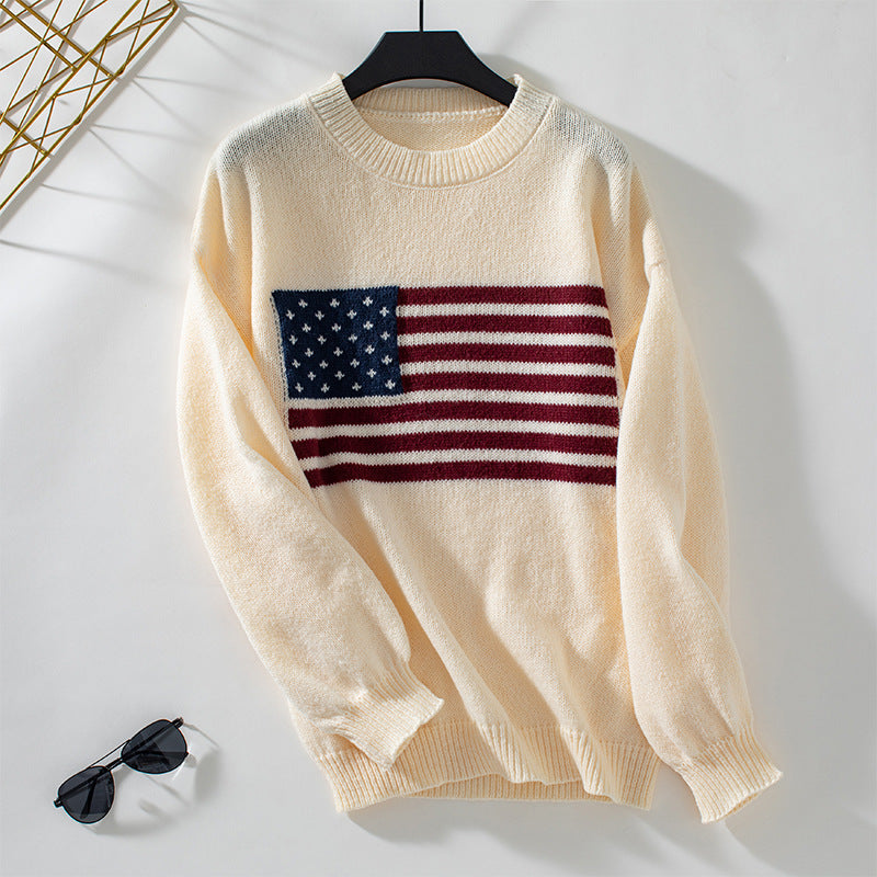 Pull en tricot pour femmes avec motif de drapeau et encolure ronde Chic und Stil