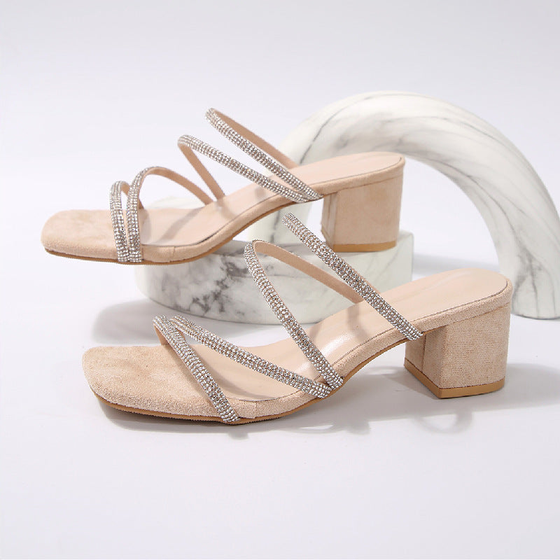Sandales Élégantes pour Femmes avec Sangles Étincelantes et Talon Bloc Chic und Stil