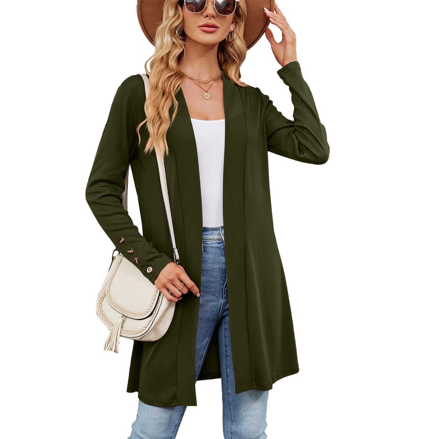 Cardigan longline pour femmes avec des détails de boutons tendance et une fermeture avant ouverte Chic und Stil