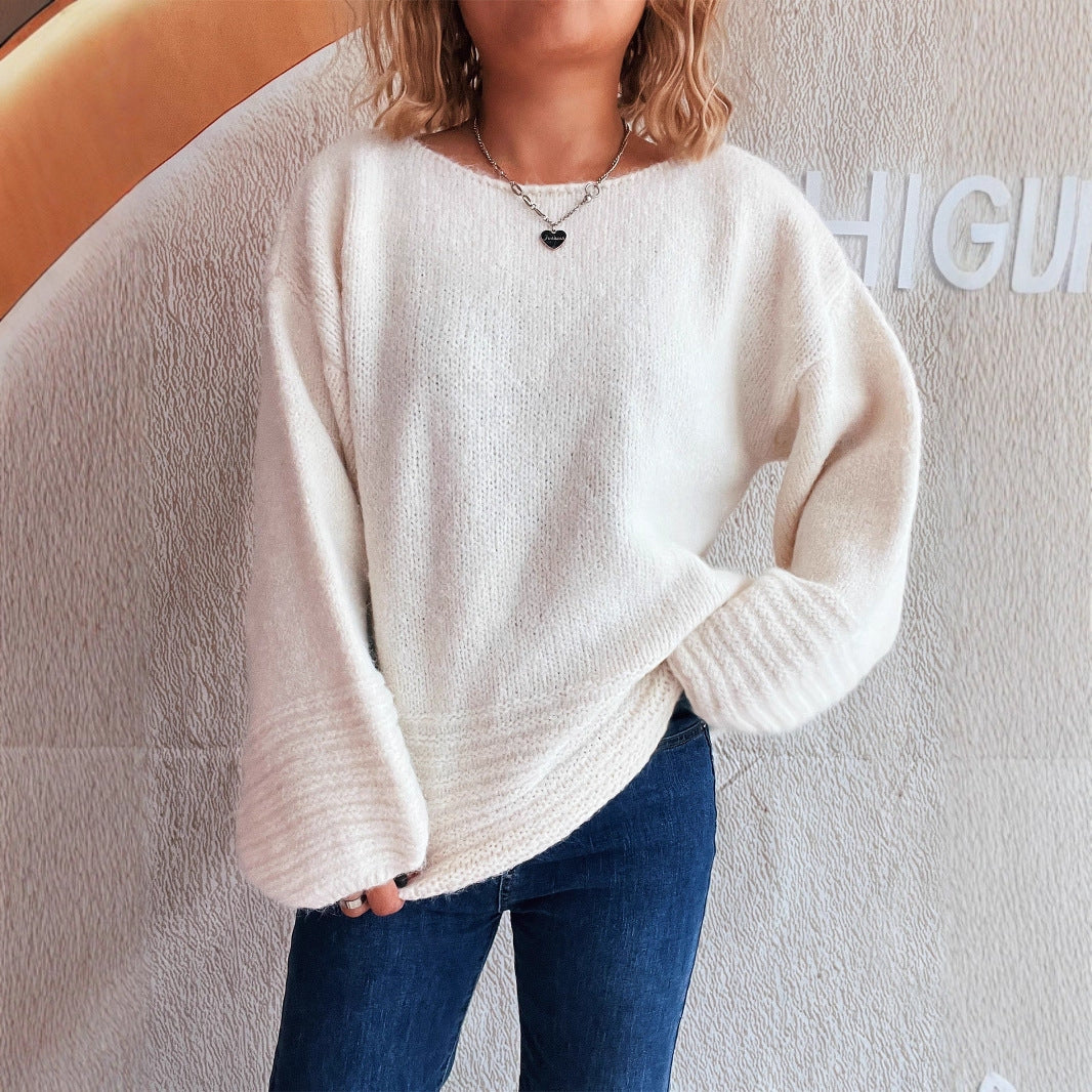 Pull en tricot douillet pour dames avec une coupe ample et des manches à volants tendance Chic und Stil