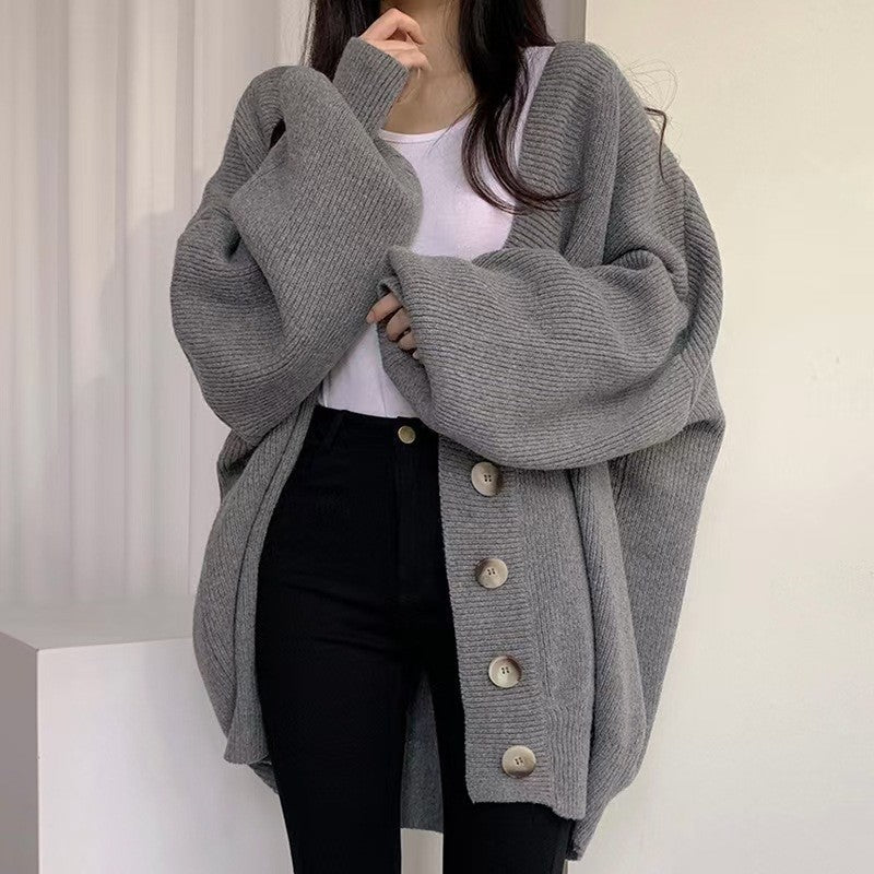 Cardigan en tricot oversize décontracté pour femmes avec grands boutons Chic und Stil