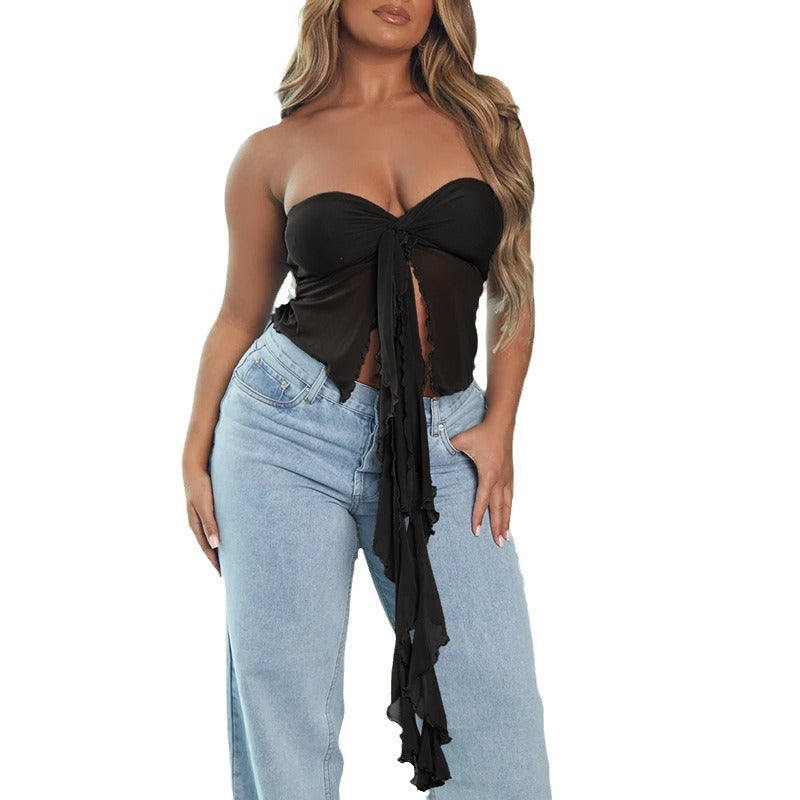 Top court sans bretelles à volants pour femmes Chic und Stil
