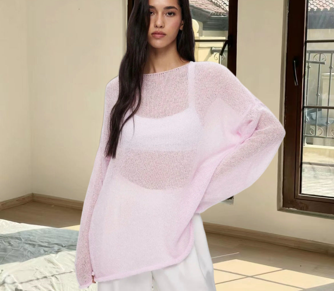 Dames Haut en tricot aéré avec une coupe ample et des manches longues Chic und Stil