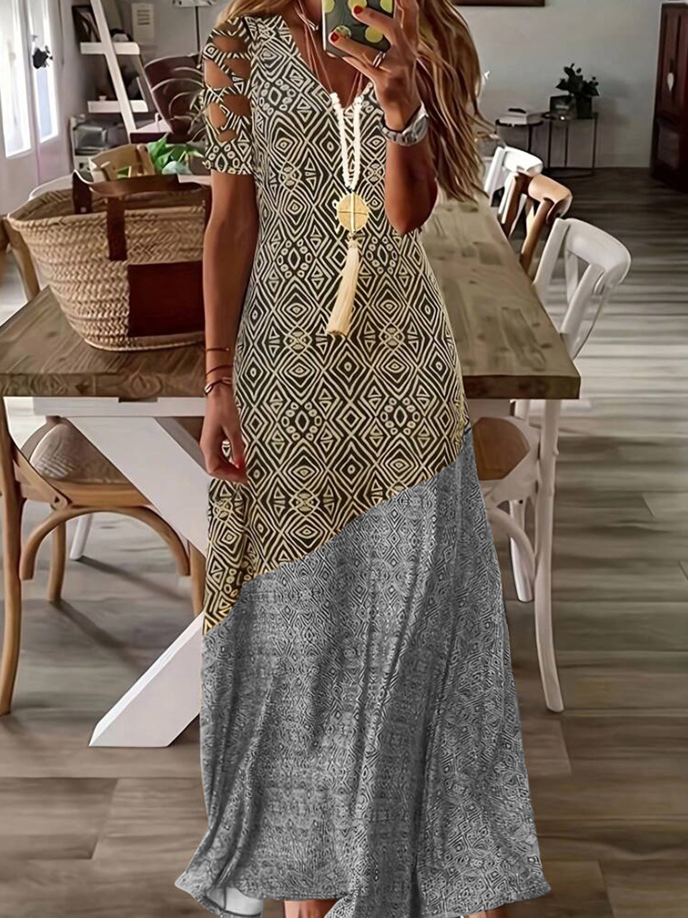 Robe Maxi Bohémienne pour Femmes avec Manches Découpées Chic und Stil