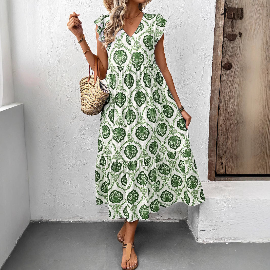 Robe maxi à volants pour femmes avec imprimé floral et volants Chic und Stil