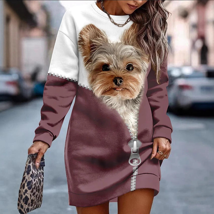 Robe sweat pour femmes avec motif animal créatif et zipper Chic und Stil